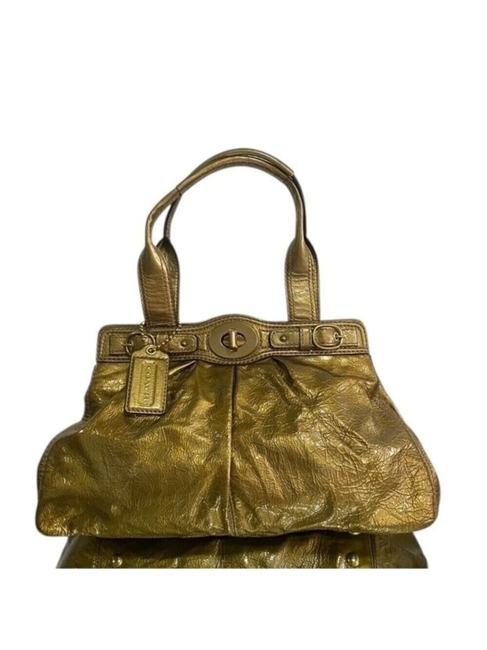 Coach Garnet 13915 Metallic Gold Leather Turnlock Satchel Bag Women's Handbag